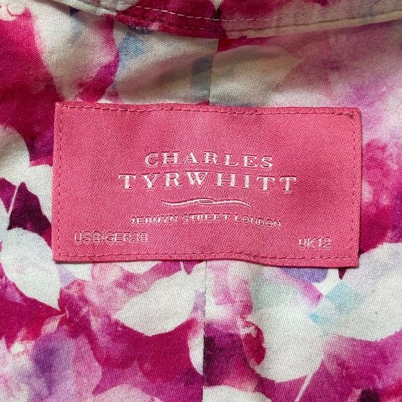 Charles Tyrwhitt Button Down Top Womens Size 8 Pink White Floral Long Sleeves - Picture 8 of 15